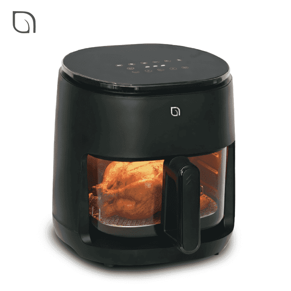 Willow Kitchen 5Qt Glass Air Fryer, Black – Non-Toxic Digital Air Fryer, Precision Touch Screen, 5 Cooking Presets, Keep Warm Function, Even Crisp Tech, 1500W Small Air Fryer