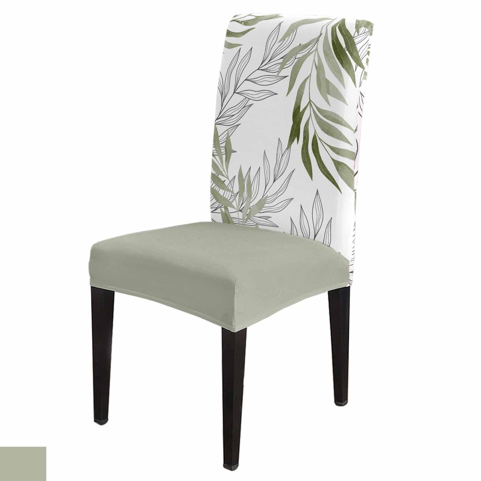 Willow Leaf Lines Sage Green Chair Cover Set Kitchen Stretch Spandex Seat Slipcover Home Decor
