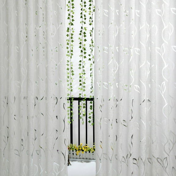 Willow Leaves Curtains 1Panel Green Tulle Sheer Curtain Window Curtains Panels Print Voile Drapes for Living Room Bedroom Window Door Balcony, 78 x 39 inch (Wicker)