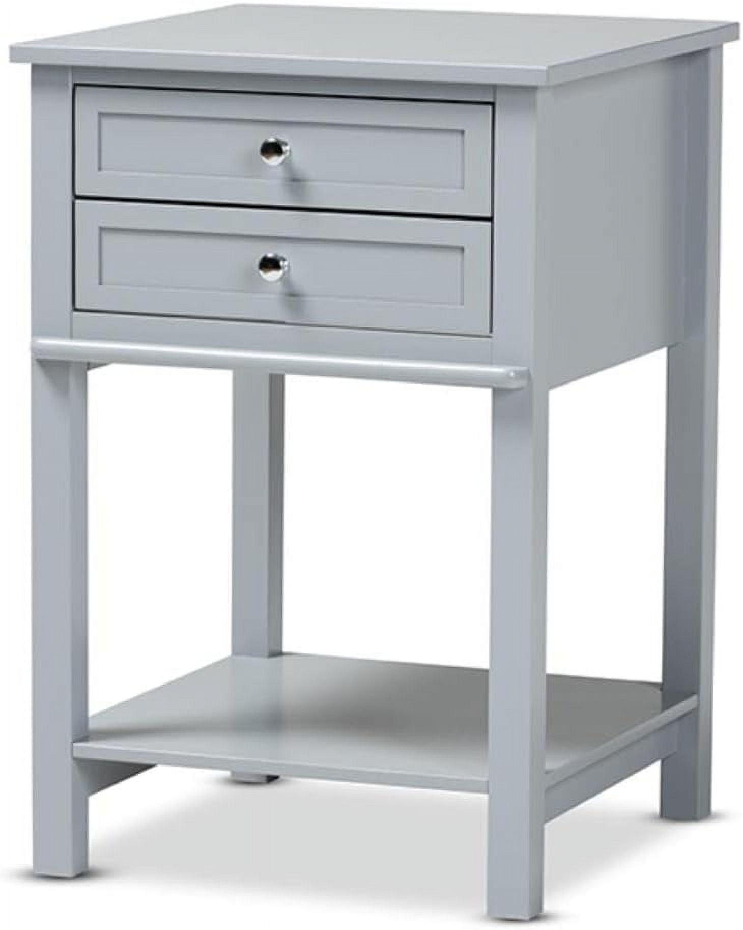 Willow Light Grey 2-Drawer Wood Nightstand with Silver Knobs