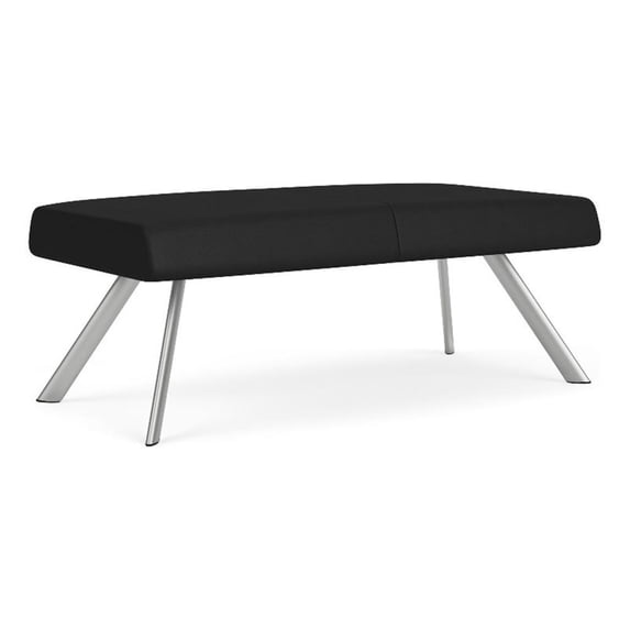 Willow Lounge Lobby Reception Waiting 2 Seat Bench / Silver Steel / Black