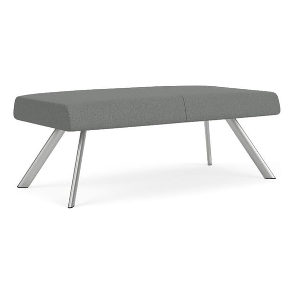 Willow Lounge Lobby Reception Waiting 2 Seat Bench / Silver Steel / Light Gray