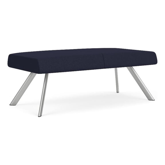 Willow Lounge Lobby Reception Waiting 2 Seat Bench / Silver Steel / Navy Blue