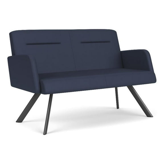 Willow Lounge Lobby Reception Waiting Loveseat / Charcoal Steel / Blue