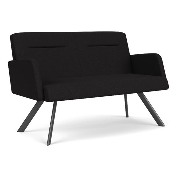 Willow Lounge Lobby Reception Waiting Loveseat / Charcoal Steel / Black