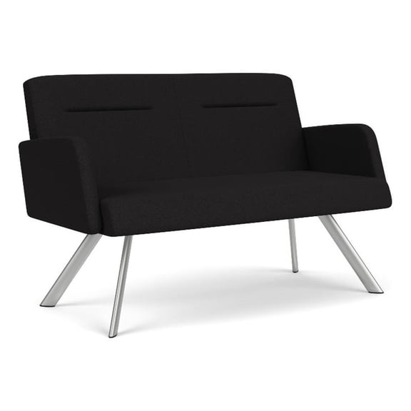 Willow Lounge Lobby Reception Waiting Room Loveseat / Silver Steel / Black