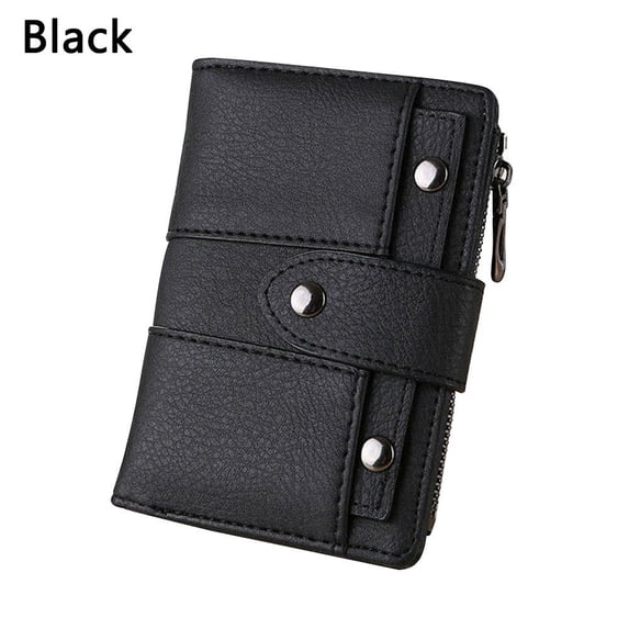 Willow Nail Buckle PU Leather Solid Color Women Money Bag Small Wallet Mini Money Purse Credit Card Holder Bags Folding Coin Card BLACK