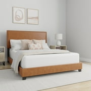 Willow Nailhead Trim Upholstered Full Bed, Saddle Brown Faux Leather