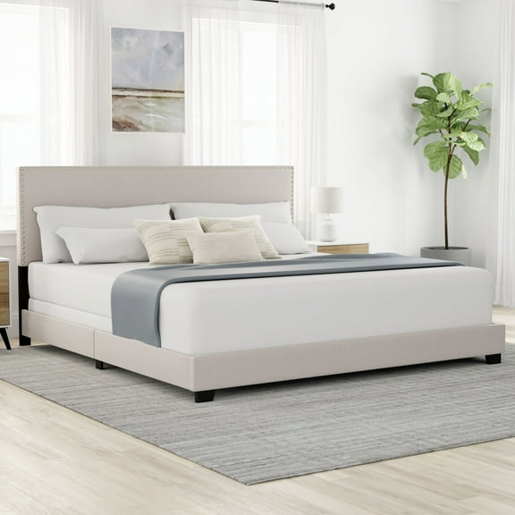 Willow Nailhead Trim Upholstered King Bed, Fog