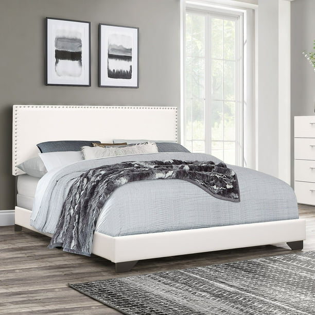 WALMART: Faux Leather Nailhead King Size Platform Bed Frame with Headboard and Strong Wooden Slats | No Box Spring Needed