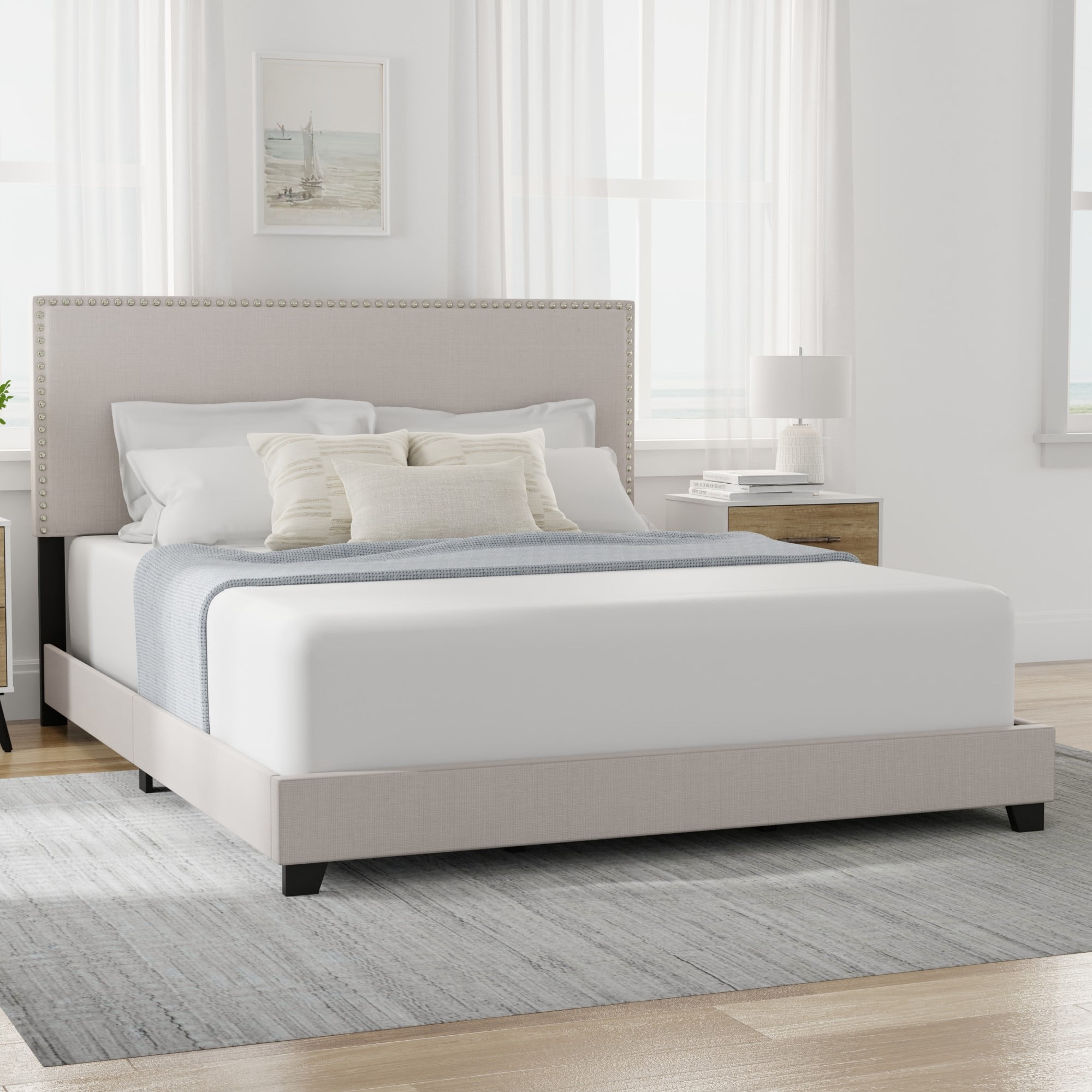 Willow Nailhead Trim Upholstered Queen Bed Fog