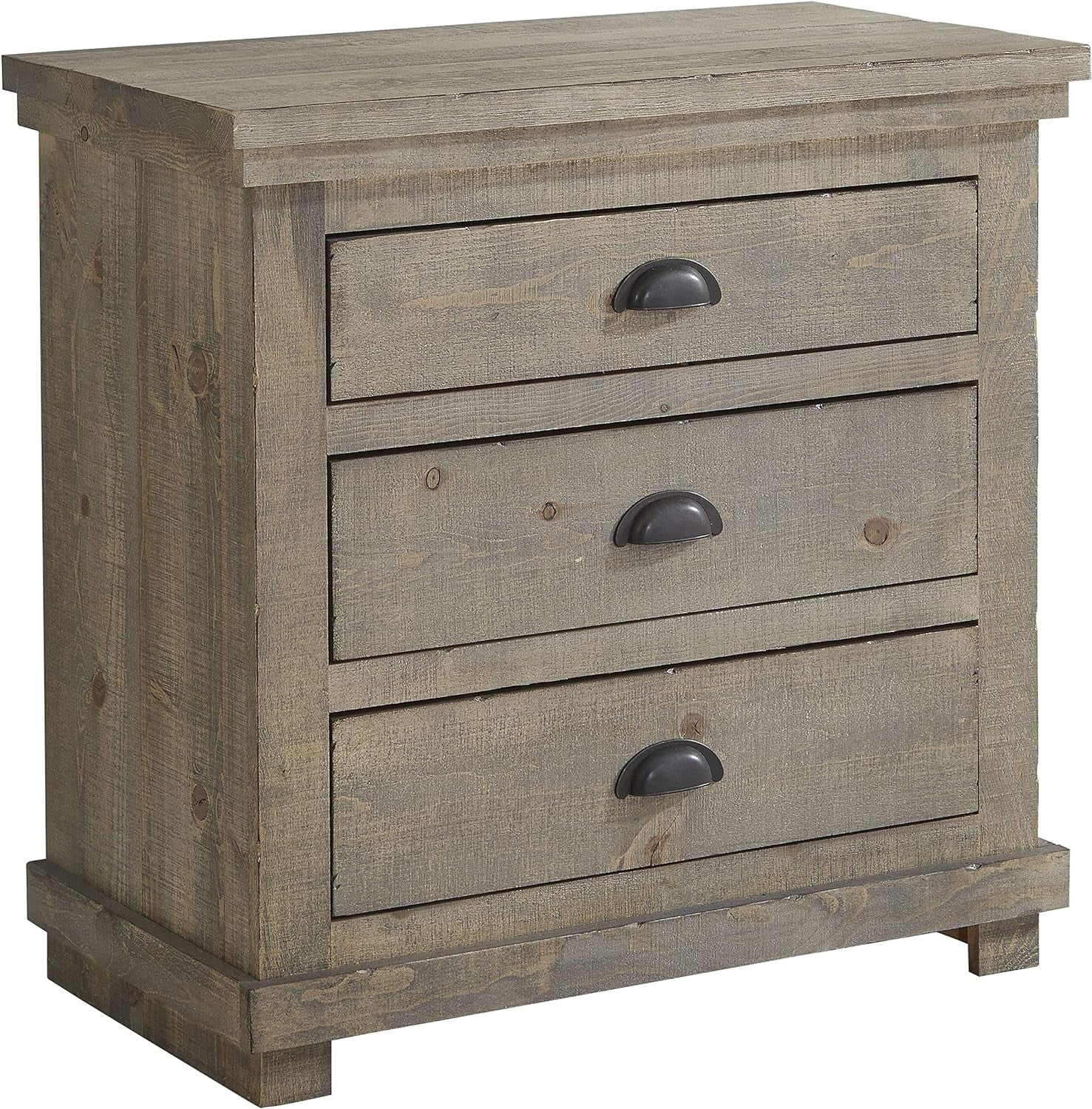 Rustic Brown 3-Drawer Weathered Pine Nightstand