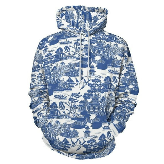 Willow Pattern Cobalt Blue 3D Print Hoodie Men Women Autumn Thin Pullover Sweatshirt Vintage Streetwear Tops
