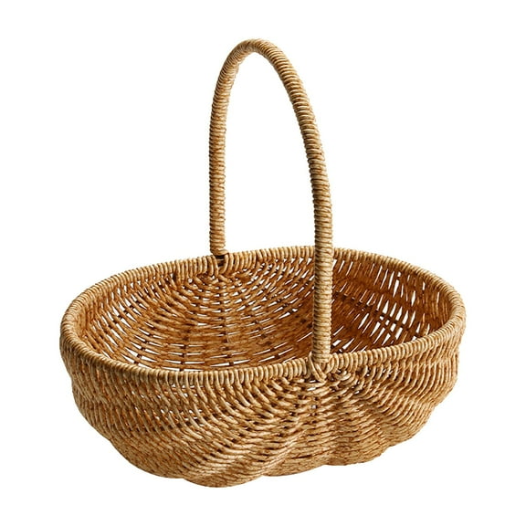 Willow Picnic Hamper,Wicker Picnic Basket with Handle,Garden Harvest Empty Easter Candy Basket,Oval Willow Woven Storage for Organizing, Fruit Egg Storage Gathering Wedding Gifts(Gold)