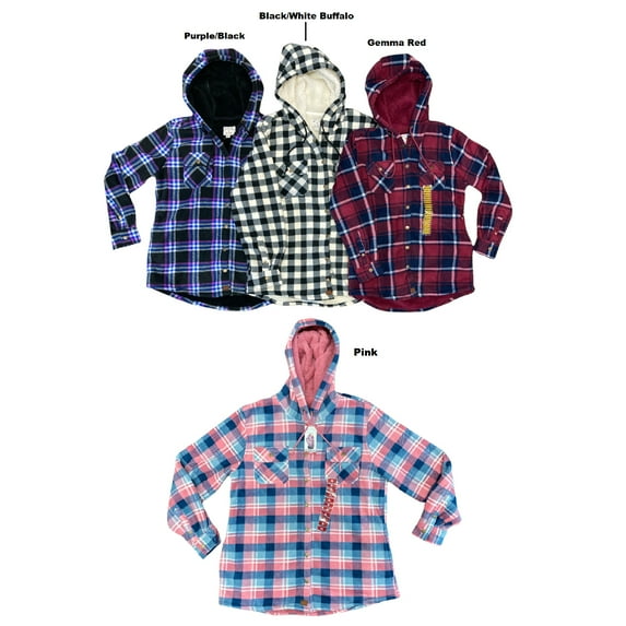 Willow & Pine Women's Sherpa Lined Microfiber Fleece Plaid Shirt Jacket w/ Hood