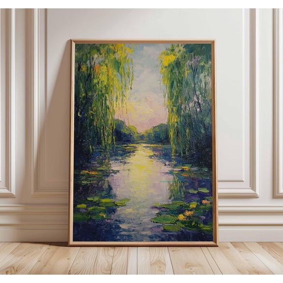 Willow Pond Wall Art Monet Inspired Landscape Tranquil Nature Decor, Unframed Poster