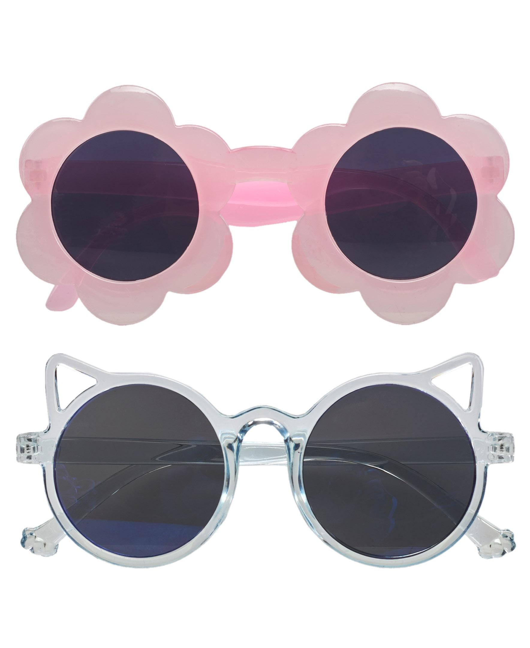 Willow & Ruby 2 Pack Infant's Sunglasses for Girls (Infant, Baby) in Pink Flower & Glossy Blue Cat