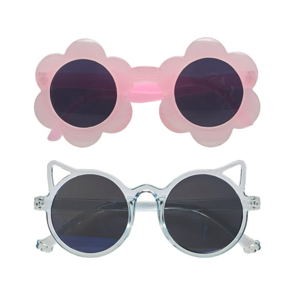 Willow & Ruby 2 Pack Infant's Sunglasses for Girls (Infant, Baby) in Pink Flower & Glossy Blue Cat