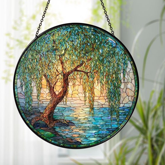 Willow Tree Anniversary Glass Suncatcher v3, 9th Wedding Anniversary, 7.9 in