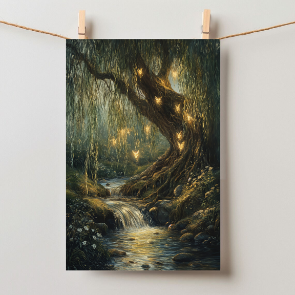 Willow Tree Fairies Cottagecore Dark Academia Enchanted Nature Wall Art, Unframed Paper Poster 8x10in