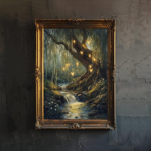 Willow Tree Fairies Poster Cottagecore Decor Dark Academia Art Enchanted Illustration Vintage Nature Wall Art Rustic Aesthetic Modern Wall Art Decor
