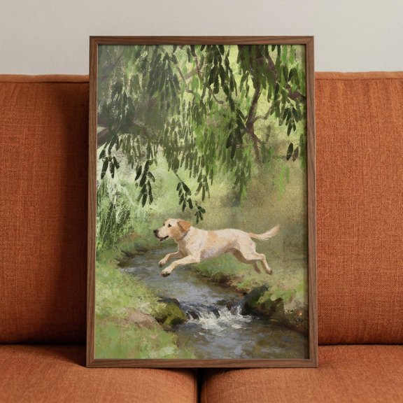 Willow Tree Jumping Lab Creek Wall Decor Unframed Paper Print
