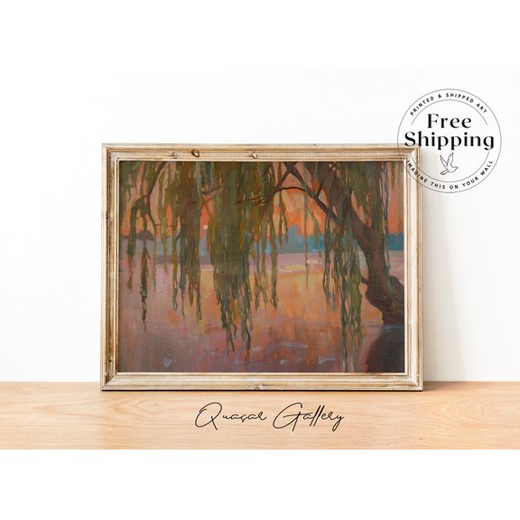 Willow Tree Lake Art Print ed Landscape, Unframed Paper Print