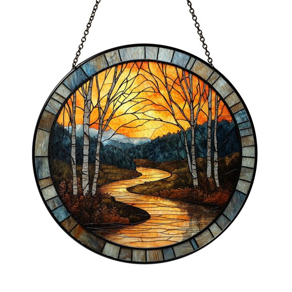 Willow Tree Landscape Round Suncatcher – Decorative Nature Window Hanging