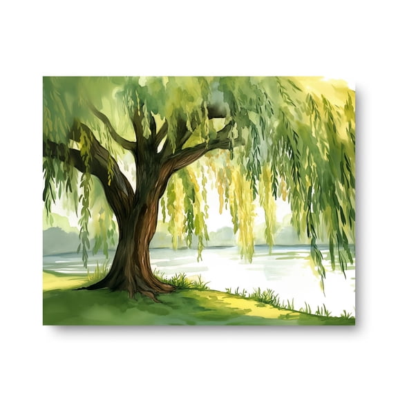 Willow Tree Print, Serene Lakeside Landscape Art, Tranquil Forest Poster, Botanical Wall Decor, Nursery Illustration, Garden Art Home Decor #3443, Unframed Poster Size 8x12