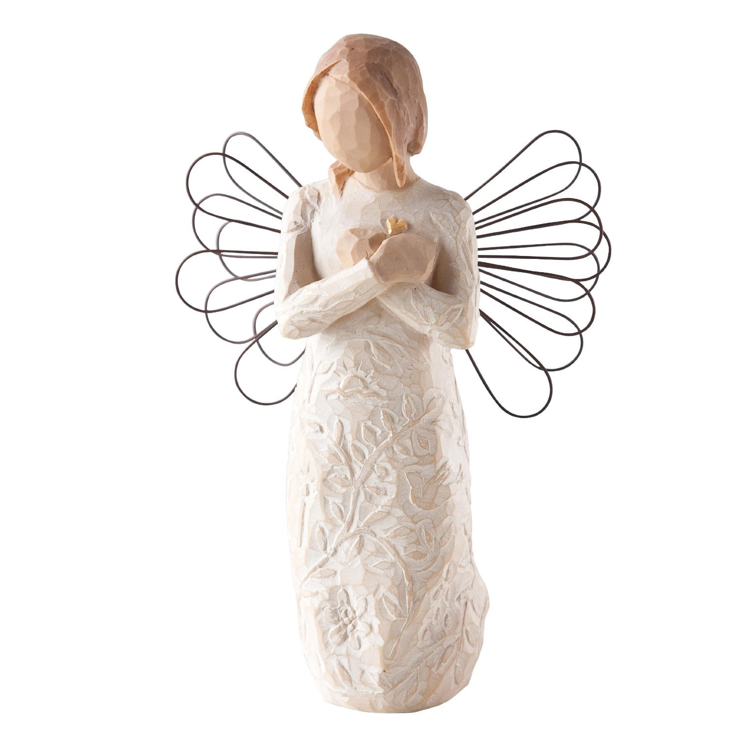 5" Cream Resin Angel Figurine with Wire Wings