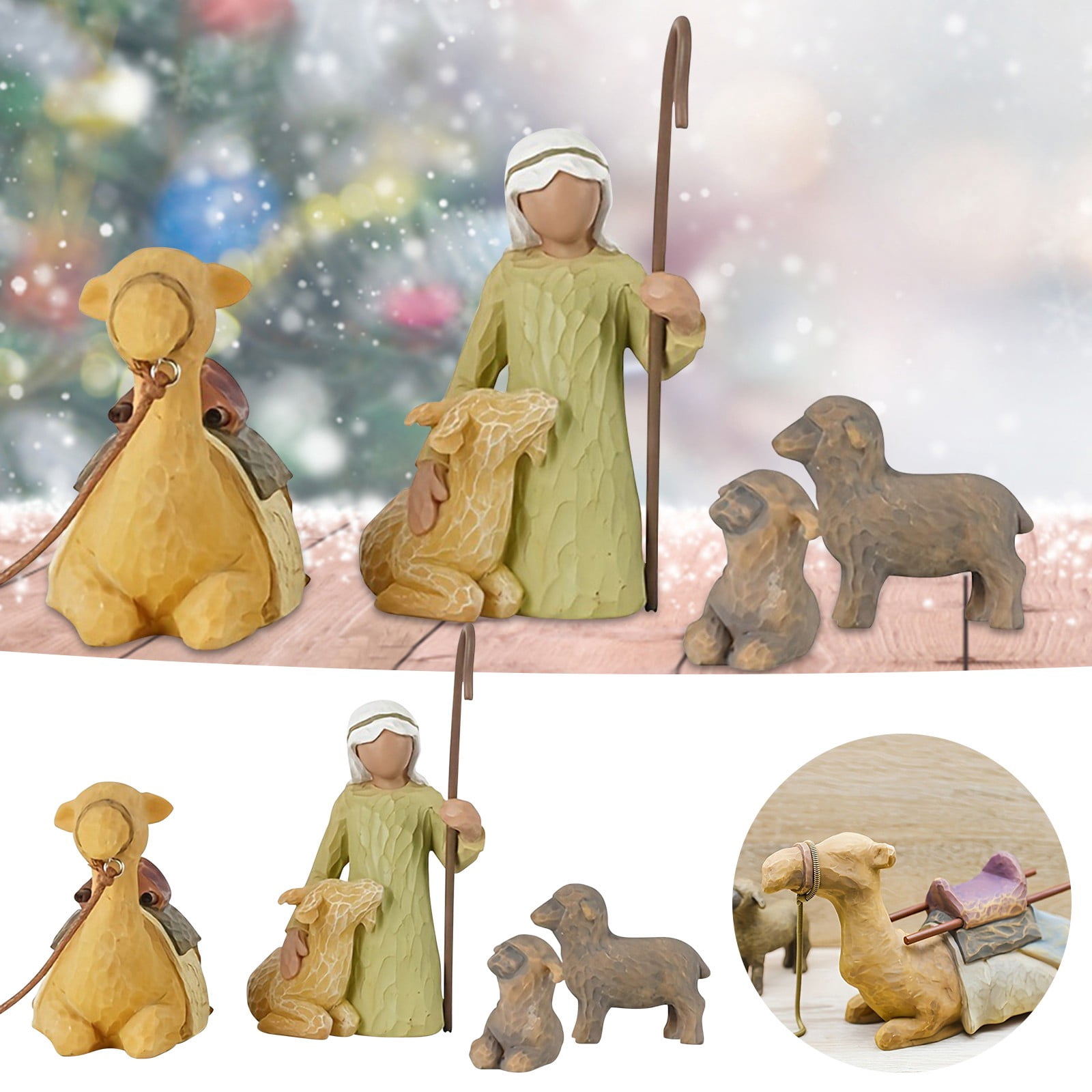 Crèche De Noël Willow Tree - Set De 24 Pièces (bergers, Anges, Animaux), Figurines En Résine Peintes à La Main, Crèche En Bois 43 X 51 Cm