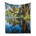 thumbnail image 1 of Willow Tree Soft Flannel Fleece Blanket, Mirror Surface of the Pond with a Haze of Fog Branches Stretched over the Water, Cozy Plush for Indoor and Outdoor Use, 50" x 70", Multicolor, by Ambesonne, 1 of 6