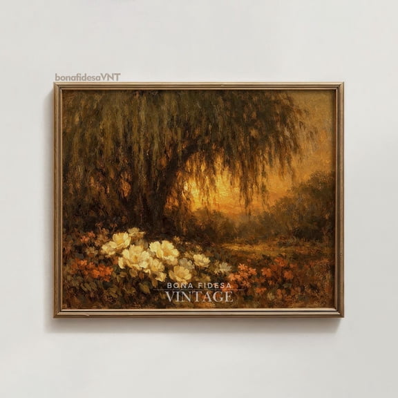 Willow Tree Sunset Golden Garden Rustic Farmhouse Decor Housewarming Gift