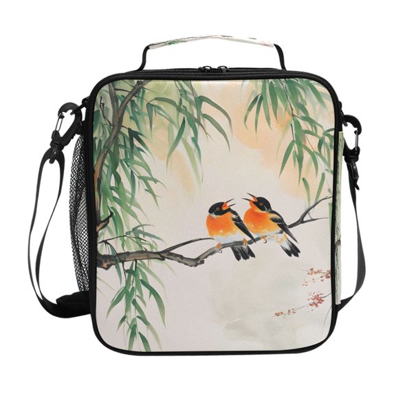 Willow Trees and Birds Insulated Lunch Bag Reusable Lunch Box Lunch Container with Straps