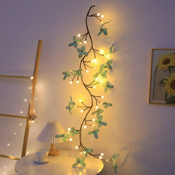 Willow Vine Butterfly Garland with LED Lights Remote Operated with 36/72 Fairy Lights, USB Lighted Flower Blossoms Branch Tree 3.9/5.2FT for Mantle Firepalce Wall Wedding Party Decoration