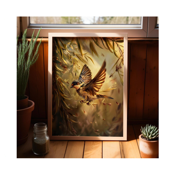 Willow Warbler Bird Spring Art Print Realistic Style Poster Whimsical Bird Nature Wall Decor
