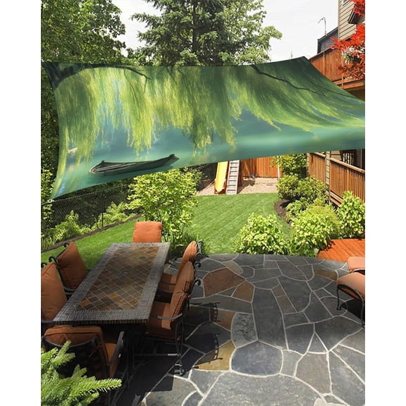 Willow Whispering Leaves Sun Shade Sail 6.5'X10' Boat Green Lake Plant UV Block Outdoor Sail Shades Breathable Waterproof Rectangular Sunshade for Patio Garden Pool Pergola Porch
