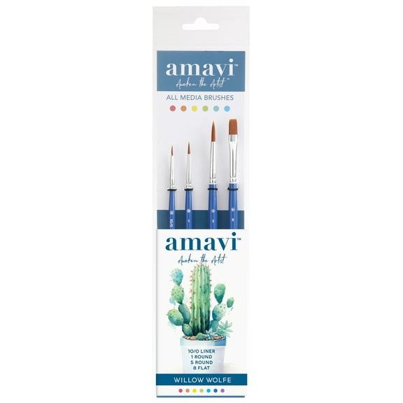 Willow Wolfe Amavi Artist Essentials Brush Set-Liner, Rounds, Flat