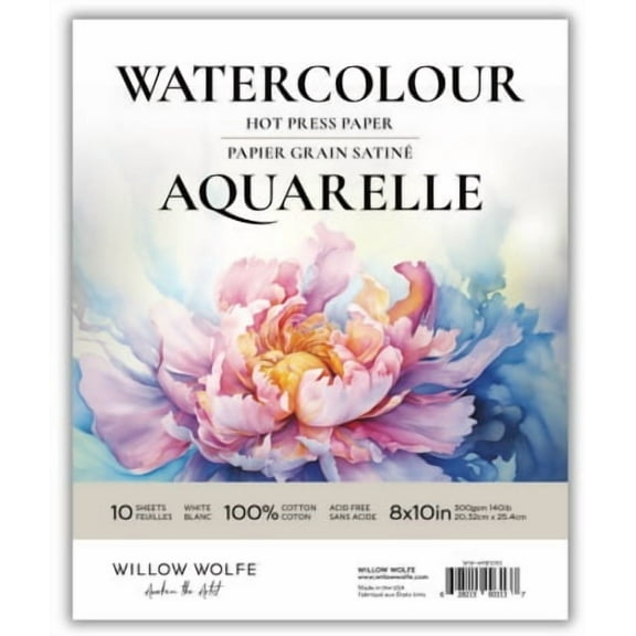 Willow Wolfe Hot Press Watercolour Paper Pad 8"X10"-10 Sheets