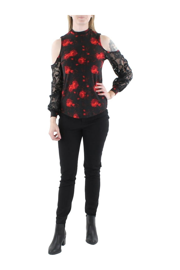 Drive Womens Lace Sleeve Cold Shoulder Top Crushed Red XS