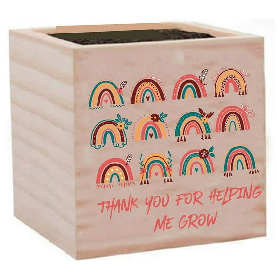 Willow Wood Planters Flower Pots for Garden Supplies Square with Word Thank You for Helping Me Grow Rainbow 75x75x75mm for DIY