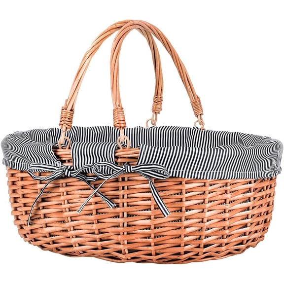 Willow picnic basket with handle, sturdy woven handle, suitable for outdoor camping, gift packaging, garden picking, and storage. Different colors to choose from