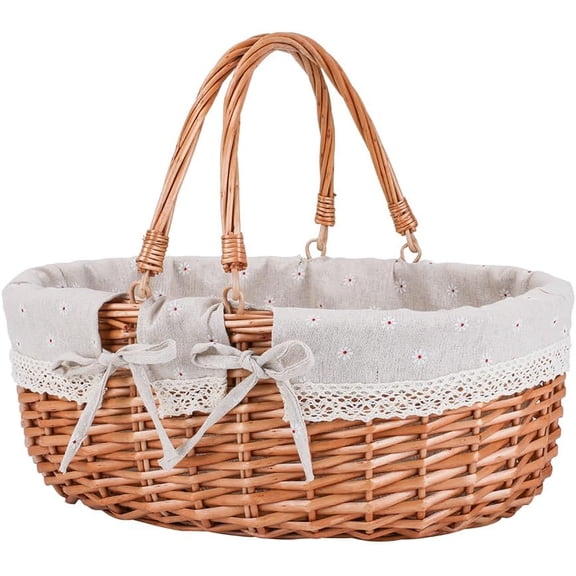 Willow picnic basket with handle, sturdy woven handle, suitable for outdoor camping, gift packaging, garden picking, and storage. Different colors to choose from