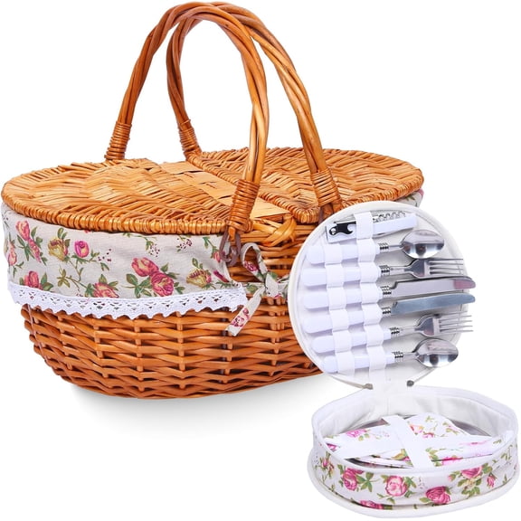 Willow picnic basket with lid and handle, suitable for outdoor activities, camping, Halloween, Christmas, and birthdays. Different colors and specifications to choose from