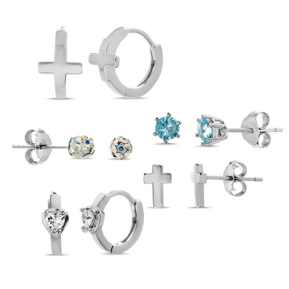 Willowbird 5 Piece Cross Stud Earrings Set in Rhodium Plated Sterling Silver for Women