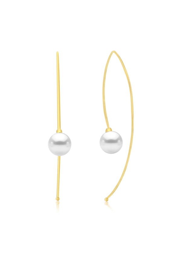 Threader Pearl End Earrings in Yellow Gold Plated Brass for Women