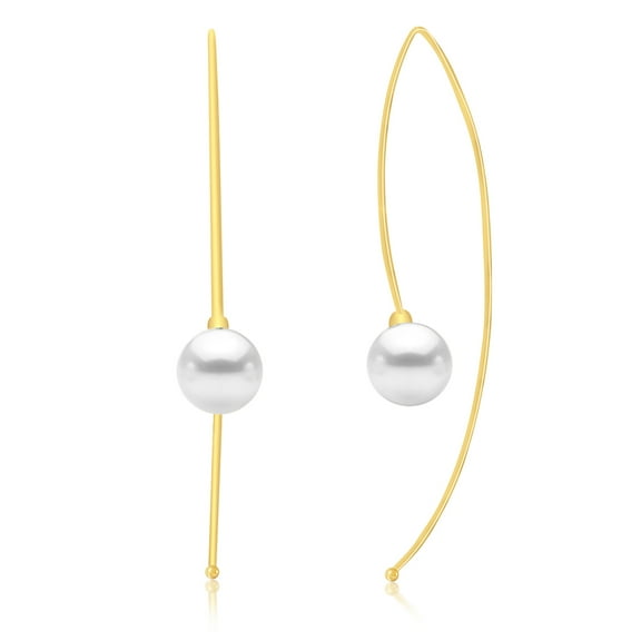 Willowbird Threader Pearl End Earrings in Yellow Gold Plated Brass for Women