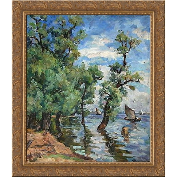 Willows on the Volkhov 24x20 Gold Ornate Wood Framed Canvas Art by Pyotr Konchalovsky