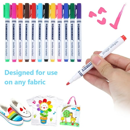 Willstar 12 Fabric Markers Pens Set - Non Toxic Indelible and Permanent Fabric Paint Fine Point Textile Marker Pen - Pens Fine Point Tip