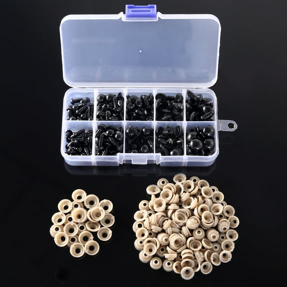 Willstar 150 Pieces 6-12mm Plastic Safety Eyes with Washers for Doll Making (Black)